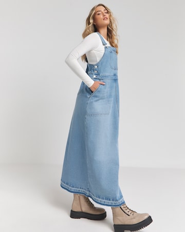 Simply Be Light Wash Dungaree Denim Maxi Dress