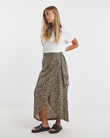 Simply Be Leopard Linen Mix Wrap Midi Skirt