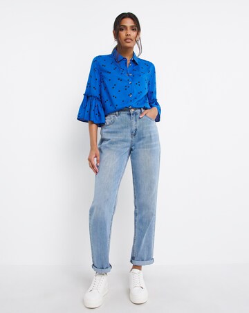 Blue Spot Short Sleeve Frill Cuff Shirt