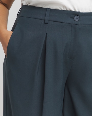 Navy Pleated Wide Leg Trousers