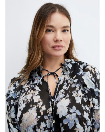 Mango Floral Tie Neck Flowy Blouse
