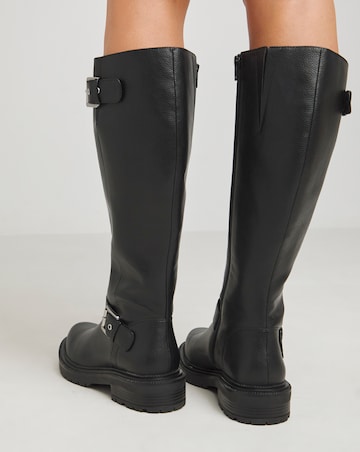 Eden Buckle Detail Knee High Boots Wide E Fit Curvy Calf