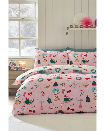 Catherine Lansfield Christmas Happy Holidays So Soft Reversible Duvet Cover Set