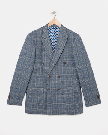 Blue Check Regular Fit Double Breasted Suit Jacket