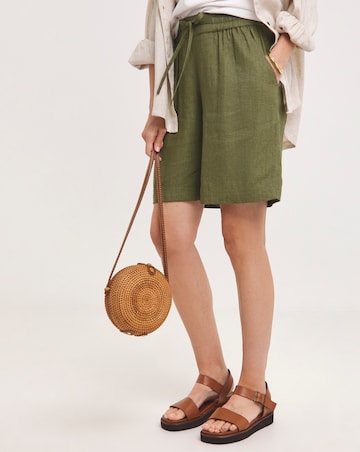 Olive Linen Mix Knee Length Shorts