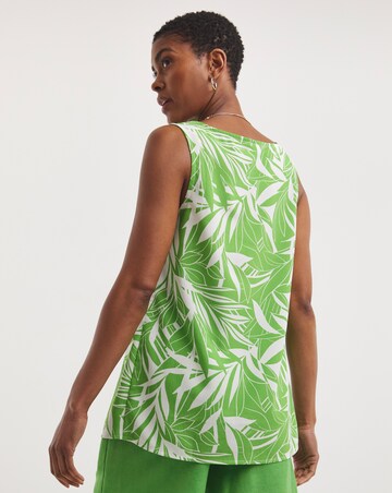 Green Print V Neck Woven Vest