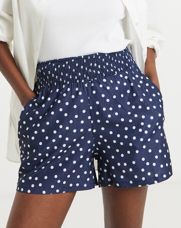 Simply Be Navy Spot Textured Jersey Shirred Waist Short