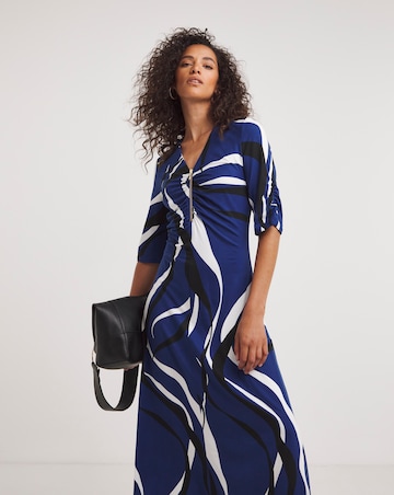 Soft Touch Jersey Rouched Zip Front Midi Dress