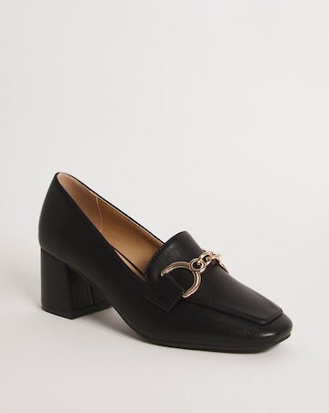Flexible Block Heel Loafer with Trim - Wide Fit (E)