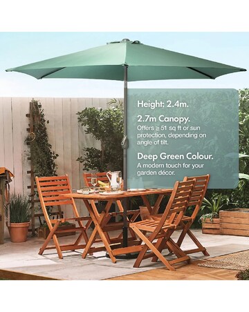 VonHaus Dark Green 2.7m Steel Garden Parasol with 12kg Base