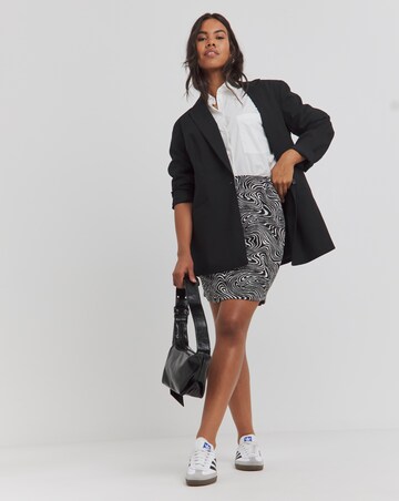 Mono Swirl Ponte Curved Hem Mini Skirt