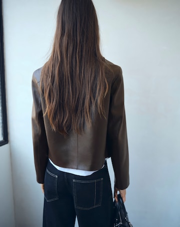 Mango Faux Leather Collared Jacket