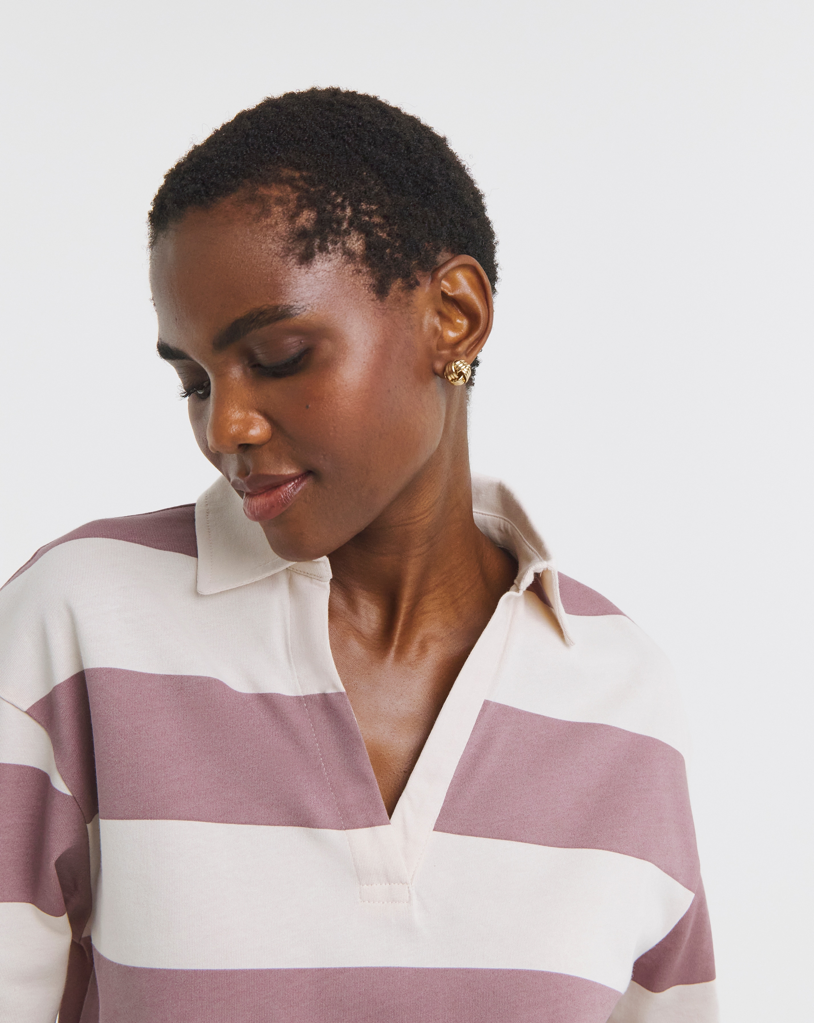 Lilac Stripe Rugby Polo Top | Ambrose Wilson