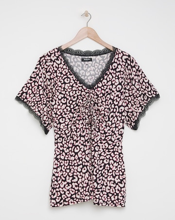 Black Animal Angel Sleeve Ruched Top