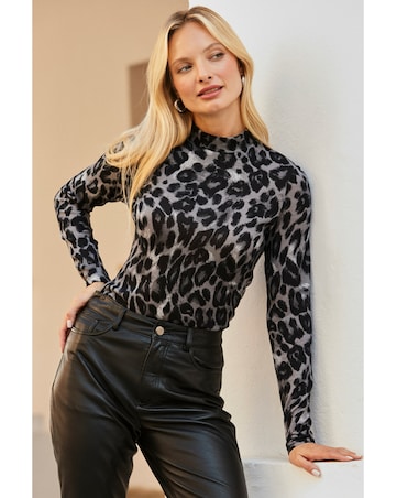 Sosandar High Neck Animal Printed Knit Top