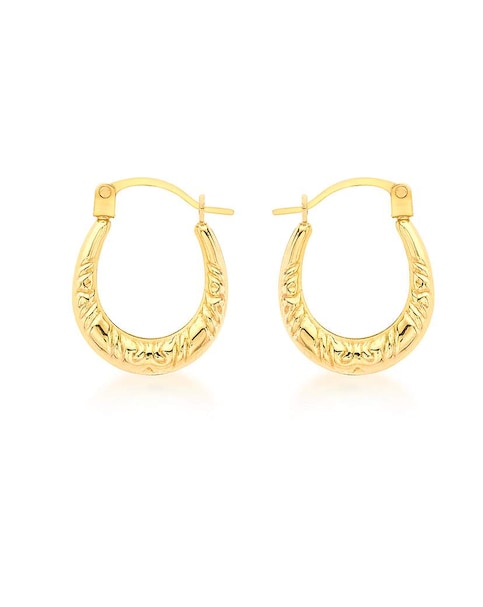 9ct Gold Patterned Creole Earrings