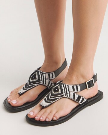 Piper Beaded Toe Post Flat Sandals - Wide Fit (E)