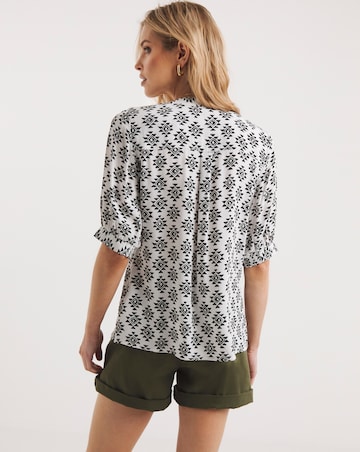 Geo Print Ladder Trim Blouse