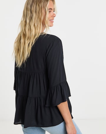 Black Tiered Viscose Smock Top