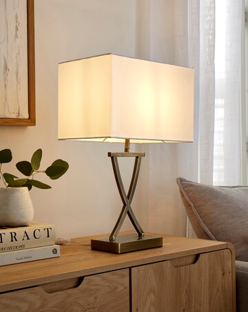 Antique Brass Metal and White Faux Silk Shade Club Table Lamp
