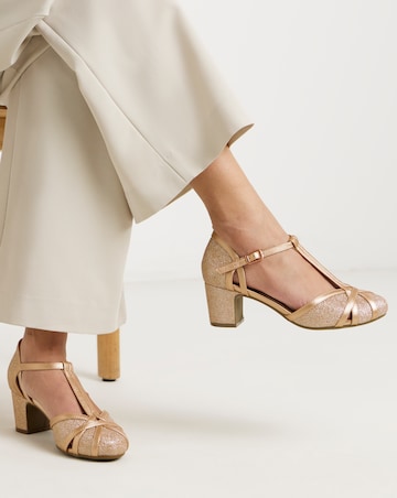 Dolores Low Block Heel T Bar Shoes - Standard Fit (D)