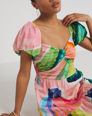 Hope & Ivy Arna Cotton Puff Sleeve Midi Dress