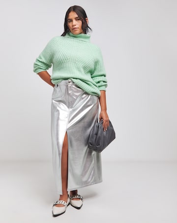 Green Chunky Roll Neck Longline Jumper