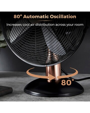 Tower 12 Black & Rose Gold Cavaletto Metal Desk Fan