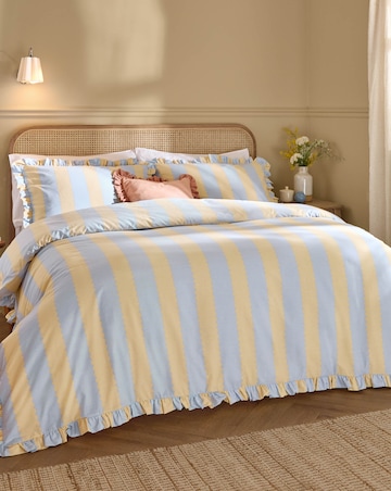 Wylder Birdie Stripe Cotton Blend Ruffle Duvet Set