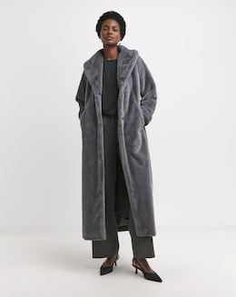 Grey Longline Faux Fur Coat