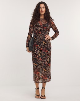 Midi Mesh Dress with Long Sleeves