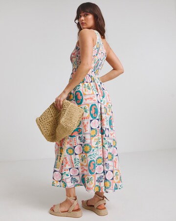 Native Youth One Shoulder Shirred Postcard Midaxi Pocket Dress