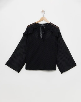 Joanna Hope Dobby Spot Ruffle Blouse