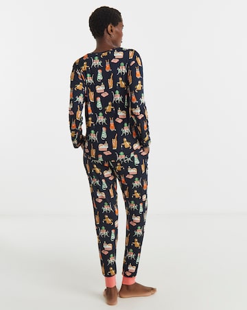 Chelsea Peers Jersey Crew Neck Christmas Cat Print Pyjama Set