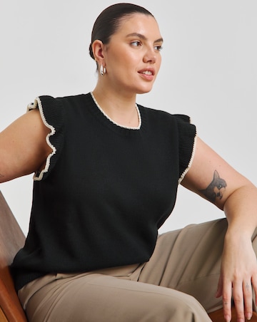 Simply Be Black Tipped Ruffle Shoulder Knitted Vest