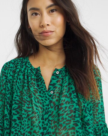 Georgette Collarless Blouson Sleeve Blouse