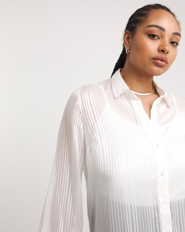 White Sheer Longline Striped Shirt