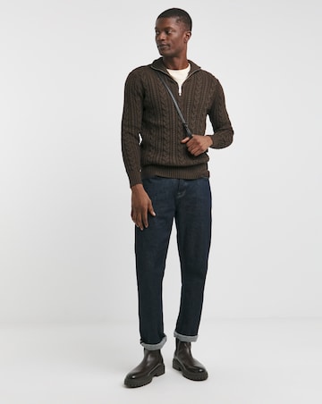 Brown Cable Knit 1/4 Zip Jumper