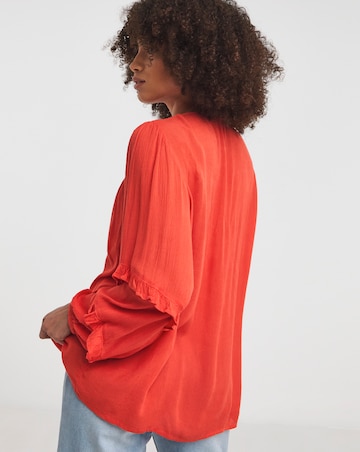 Shirred Yoke Top With Frill Sleeves