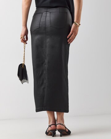 Black Coated Denim Skirt