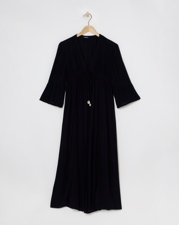 Simply Be Black Embroidered Trim Longline Kimono With Shell Tie