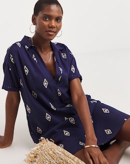 Linen Collared Short Sleeve Tunic Dress