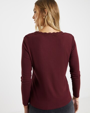 Burgundy Cosy Long Sleeve Lace V Neck Top