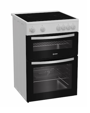 Indesit IDE6VMW 60cm Electric Double Cooker with Ceramic Hob - White