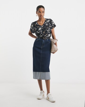 Pure Cotton Floral Print V-Neck Short Sleeve T-Shirt