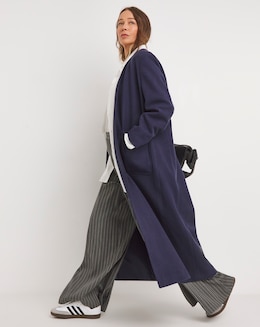 Navy Collarless Longline Coat