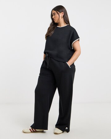 Black Contrast Stitch Wide Leg Jogger
