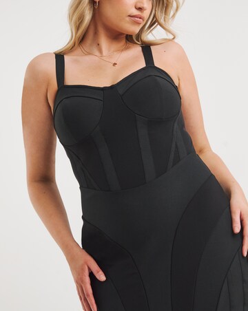 Simply Contour Mesh Panel Stretch Bandage Mix Midi Dress