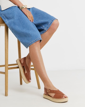 York Peep Toe Leather Espadrille Sandals - Wide Fit (E)