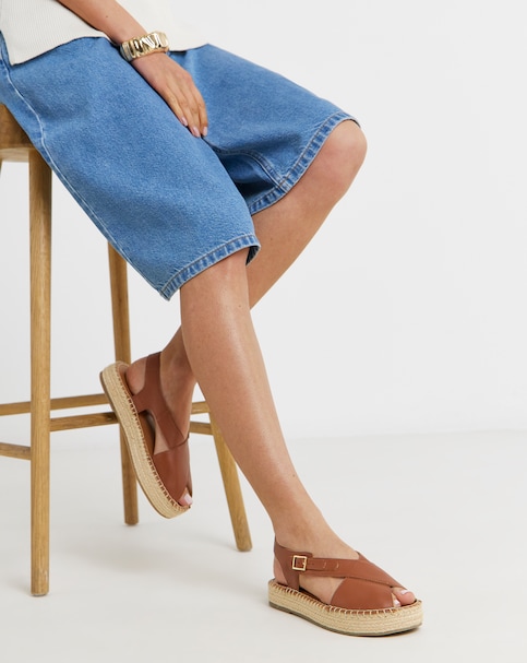 York Peep Toe Leather Espadrille Sandals - Extra Wide Fit (EEE)